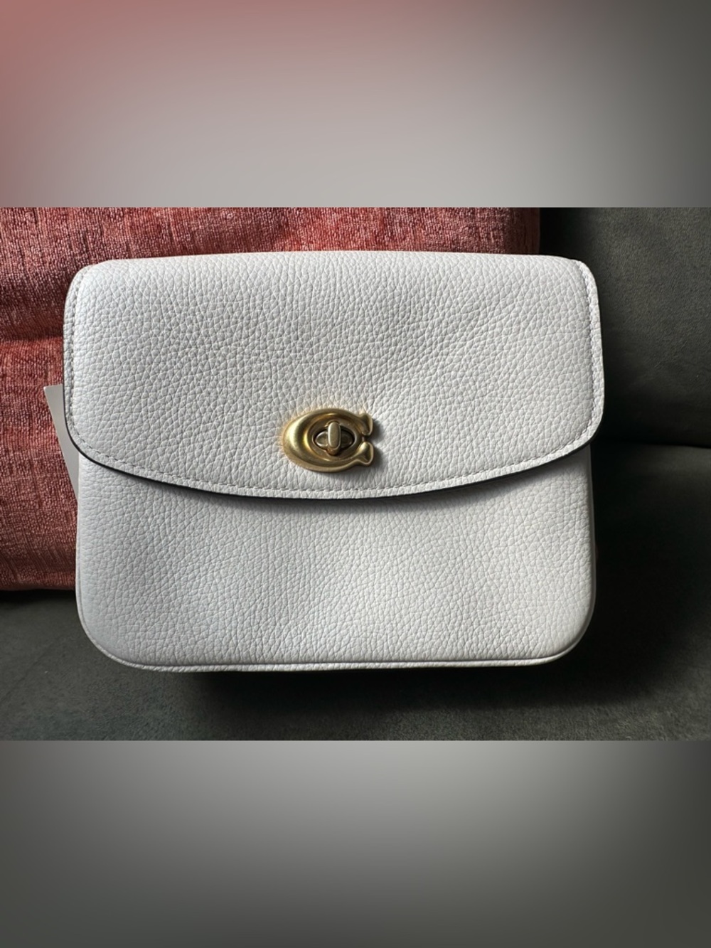 Coach Cassie 19 White Pebbled Leather Crossbody with Gold Turnlock